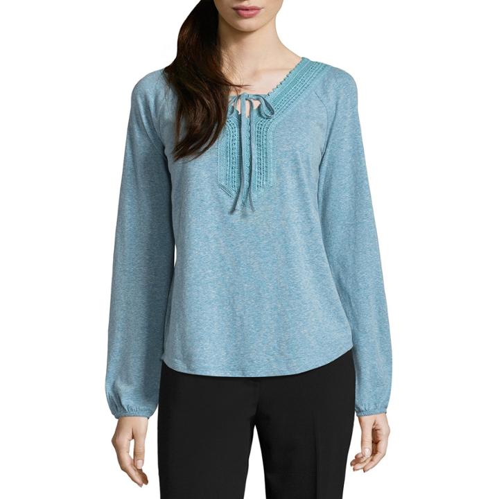 St. John's Bay Long Sleeve Y Neck T-shirt-womens