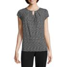 Liz Claiborne Short Sleeve Keyhole Neck T-shirt-womens