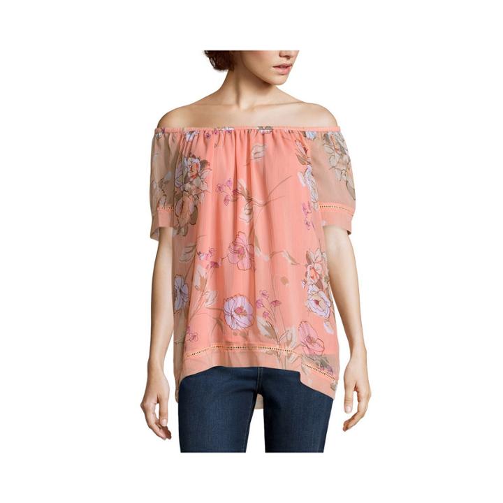 St. John's Bay Short Sleeve Jacquard Jacquard Blouse