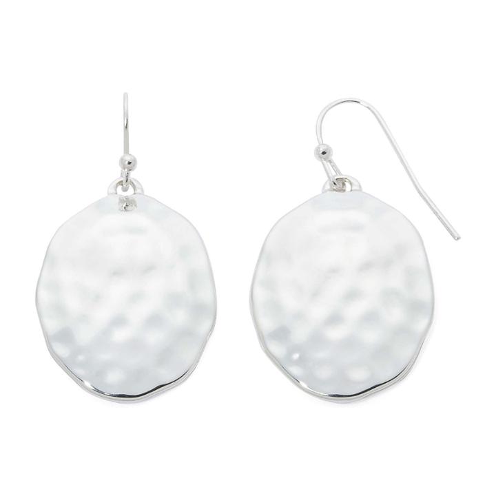 Liz Claiborne Silver-tone Hammered Oval Drop Earrings