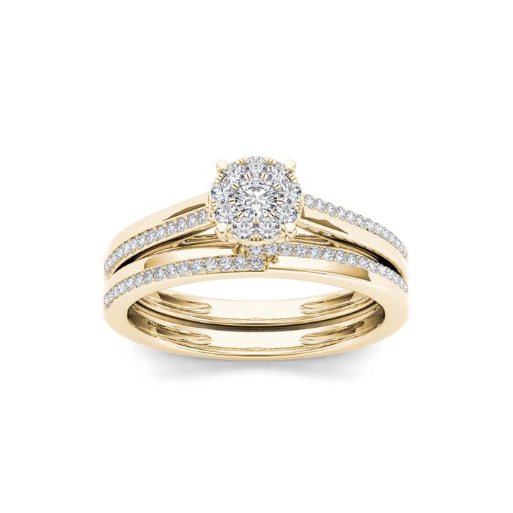 1/3 Ct. T.w. Diamond 10k Yellow Gold Round Cluster Engagement Ring