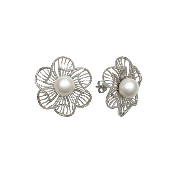 Cultured Freshwater Pearl Sterling Silver Flower Earrings