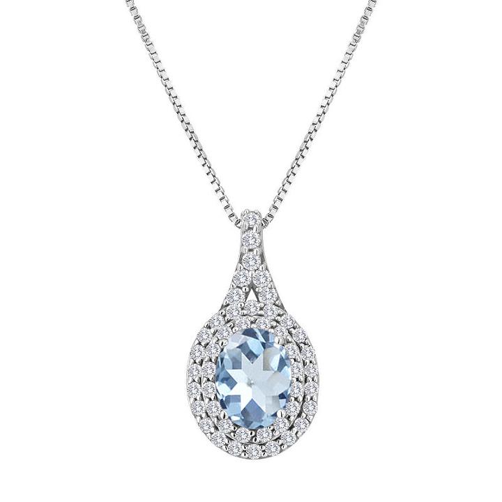 Womens Simulated Blue Aquamarine Pendant Necklace