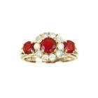 Limited Quantities Genuine Opal And Fire Opal 3-stone Ring