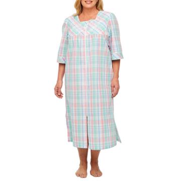 Collette By Miss Elaine 3/4 Sleeve Long Seersucker Caftan-plus