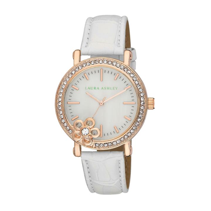 Laura Ashley Ladies White Floral Stone Bezel Watch La31013wt