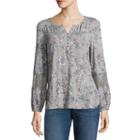 Liz Claiborne Long Sleeve Floral Peasant Top Talls