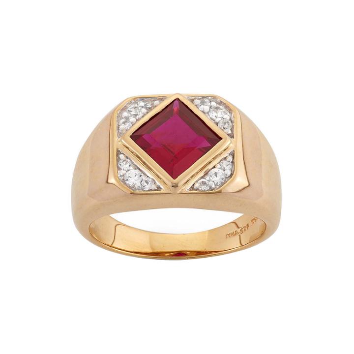 Mens Lab-created Ruby & White Sapphire 14k Gold Over Silver Ring