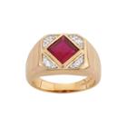 Mens Lab-created Ruby & White Sapphire 14k Gold Over Silver Ring