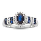 Womens Diamond Accent Genuine Blue Sapphire 10k Gold Cocktail Ring