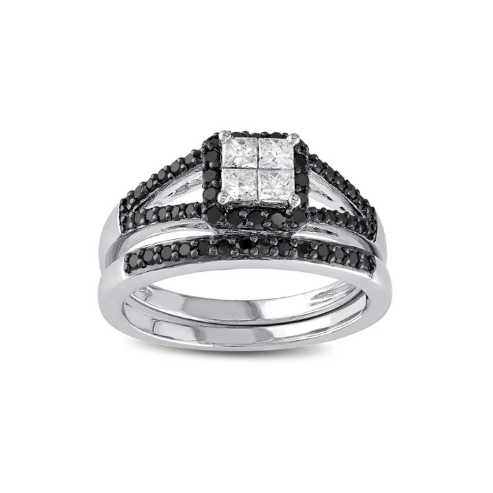 Midnight Black Diamond 5/8 Ct. T.w. White And Color-enhanced Black Diamond 10k White Gold Bridal Set