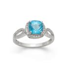 Genuine Swiss Blue Topaz & Lab Created White Sapphire Sterling Silver Ring