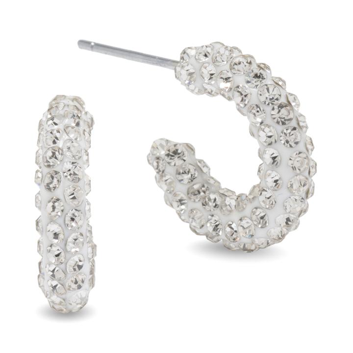 Silver Treasures White Crystal Hoop Earrings