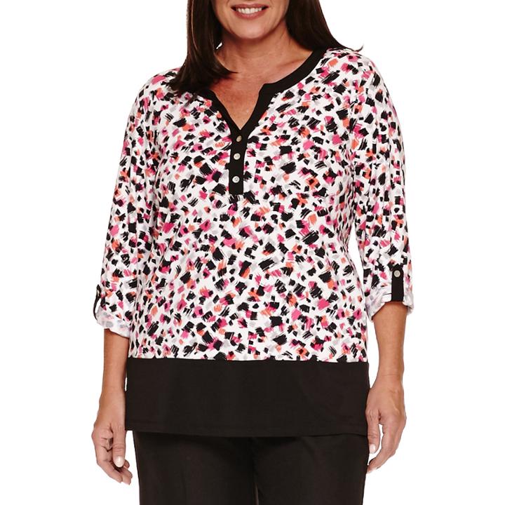 Alfred Dunner Theater Distric 3/4 Sleeve Animal Boarder Print Tunic