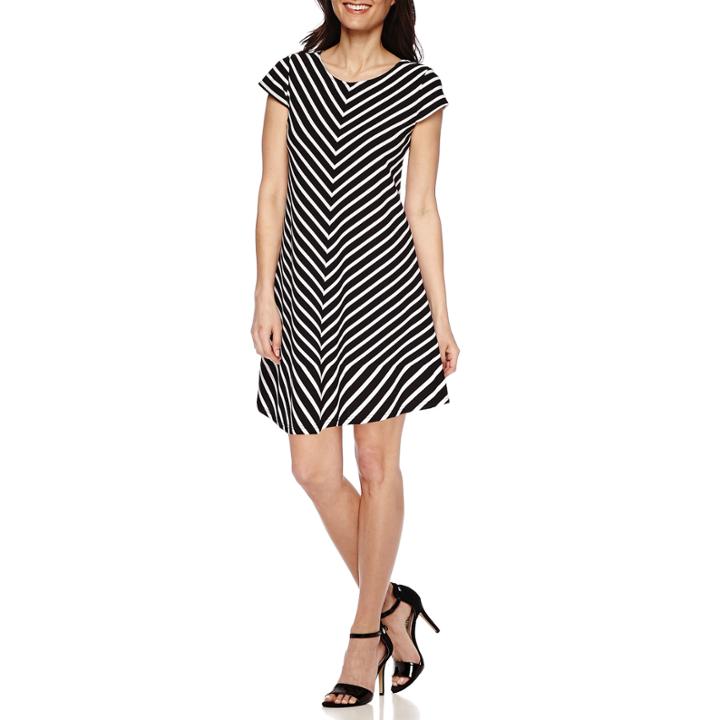 Tiana B. Short-sleeve Textured Knit Striped Sheath Dress