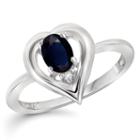 Womens Diamond Accent Blue Sapphire Sterling Silver Engagement Ring