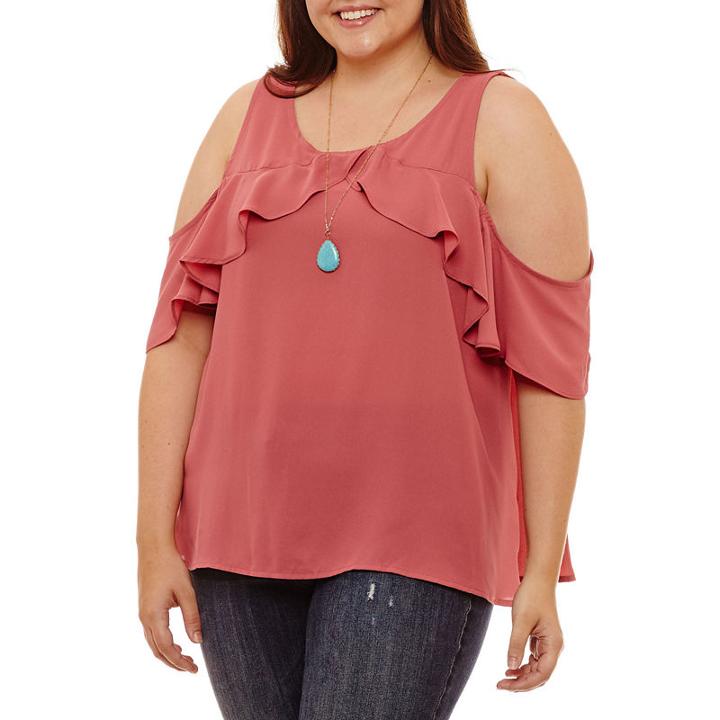 Self Esteem Sleeveless Round Neck Woven Ruffled Blouse-juniors Plus