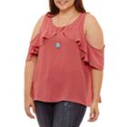 Self Esteem Sleeveless Round Neck Woven Ruffled Blouse-juniors Plus