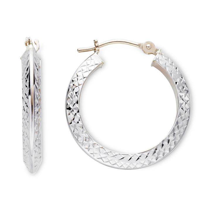 Two Tone 14k Gold Diamond-cut Knife Edge Hoop Earrings