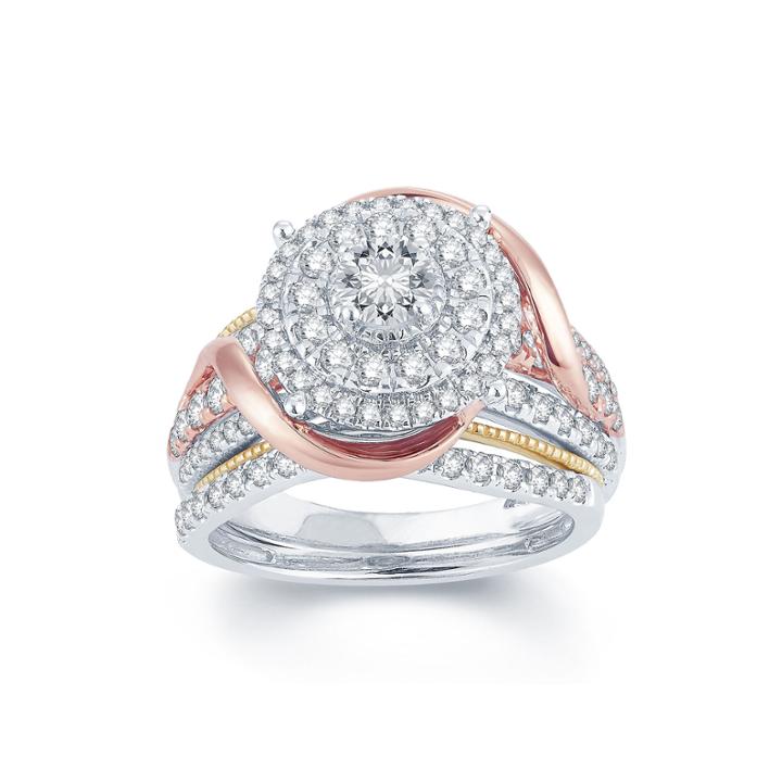 1 1/2 Ct. T.w. Diamond 14k Tri-color Gold Engagement Ring