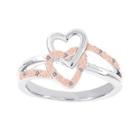 Lumastar Diamond-accent Two-tone Sterling Silver Double-heart Promise Ring