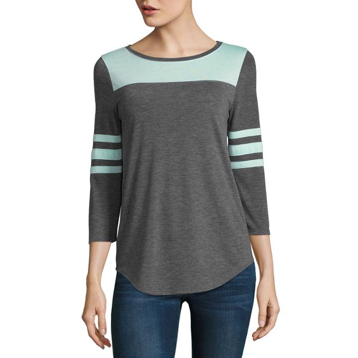 City Streets 3/4 Sleeve Round Neck T-shirt-womens Juniors