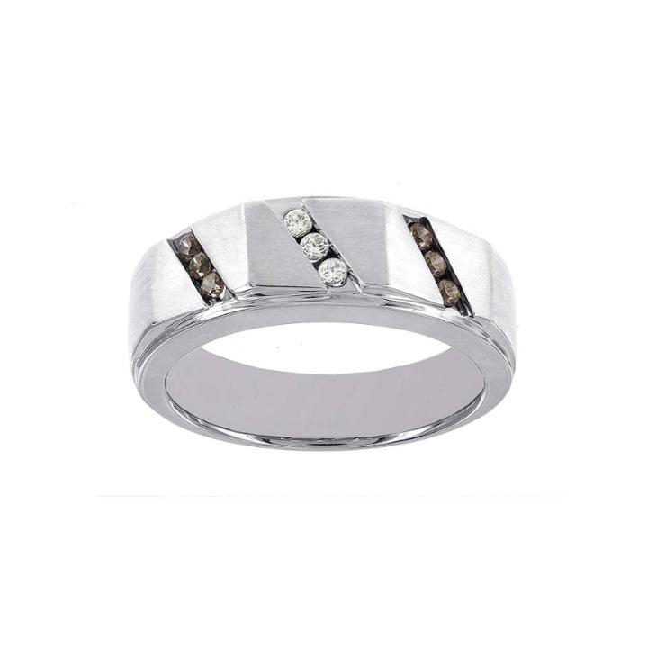 Mens 1/4 Ct. T.w. White And Champagne Diamond 10k White Gold Ring