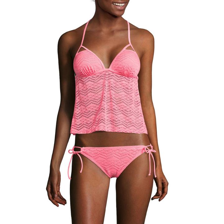 Arizona Mix & Match Coral Molded Cup Tankini Swim Top - Juniors