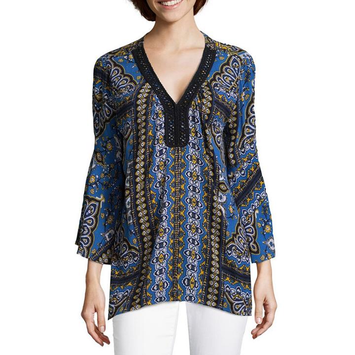 John Paul Richard Bell Sleeve V Neck Crepon Blouse
