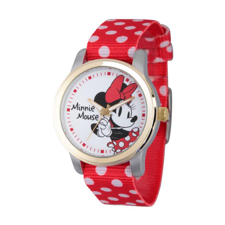 Disney Womens Minnie Mouse Red And White Polka Dot Strap Watch