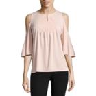 Worthington 3/4 Sleeve Cold Shoulder Lace Neck Blouse