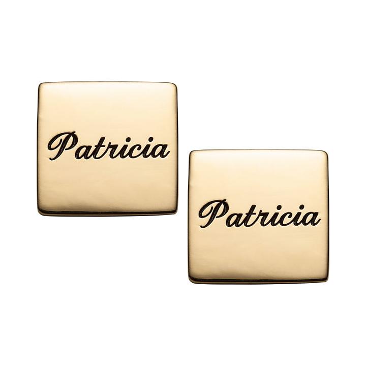 Personalized 14k Gold Over Silver 14mm Square Stud Earrings