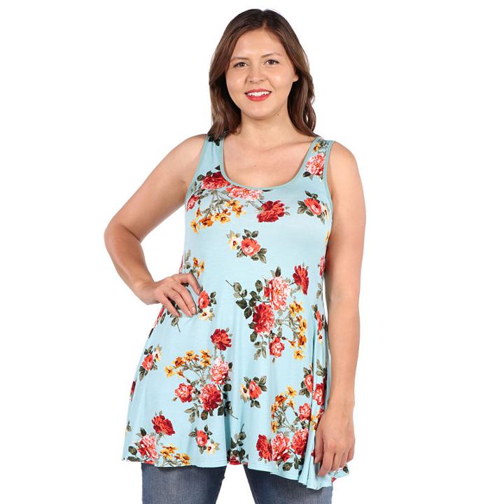 24seven Comfort Apparel Ashlee Green Floral Tunic Top - Plus