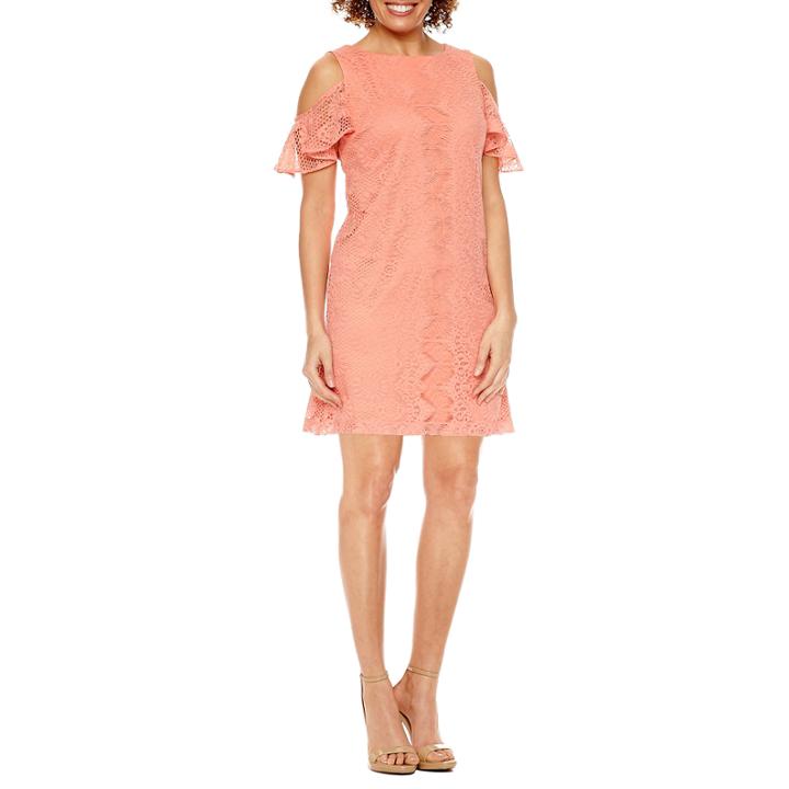 Studio 1 Short Sleeve Lace Shift Dress-petites