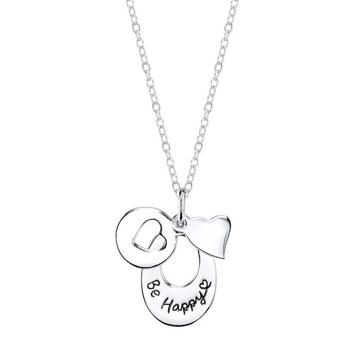 Footnotes Sterling Silver Be Happy Heart Charm Pendant Necklace