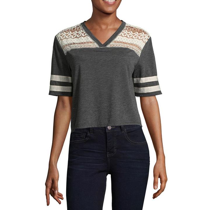 Rewind Short Sleeve V Neck T-shirt-womens Juniors