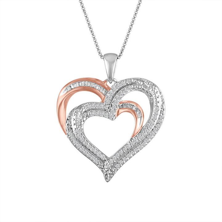 Womens 1/4 Ct. T.w. Genuine White Diamond Sterling Silver Heart Pendant Necklace