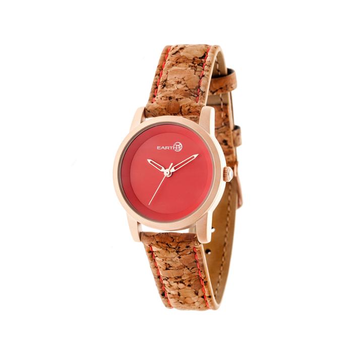 Earth Wood Canopies Red Dial Leather-band Watch Ethew2904