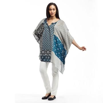 La Cera Lightweight Patchwork Print Poncho