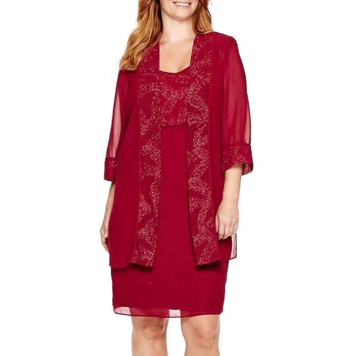 Maya Brooke 3/4-sleeve Glitter-trim Jacket Dress - Plus