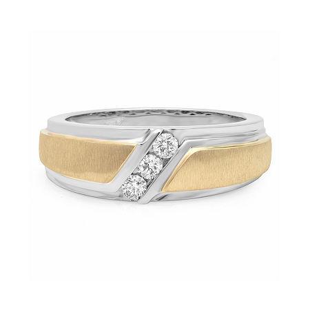 Mens 1/4 Ct. T.w. Diamond 10k Two-tone Gold 3-stone Wedding Band
