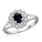 Womens Diamond Accent Genuine Blue Sapphire Sterling Silver Cocktail Ring
