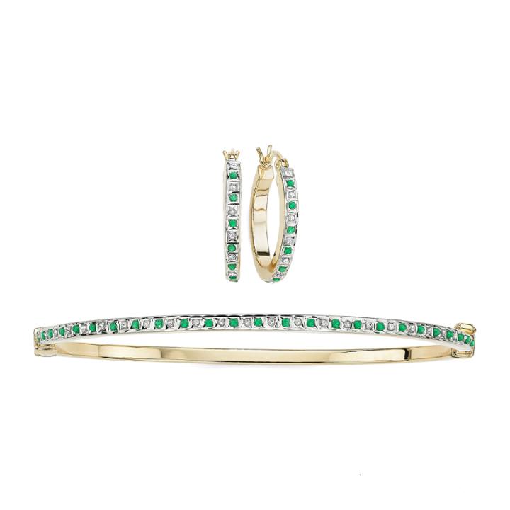 2-pc. Genuine Emerald & Diamond Accent Gold Over Silver Earring & Bangle Set
