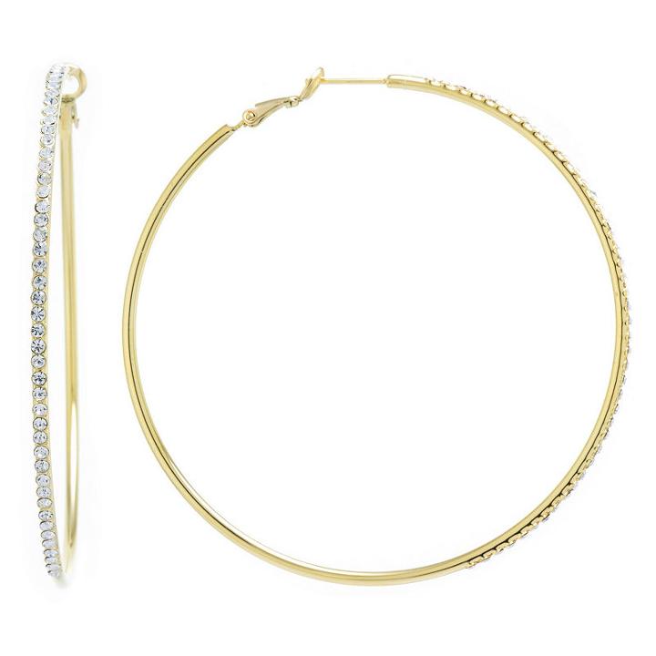 Silver Treasures Clutchless Clear Pure Silver Over Brass 70mm Hoop Earrings