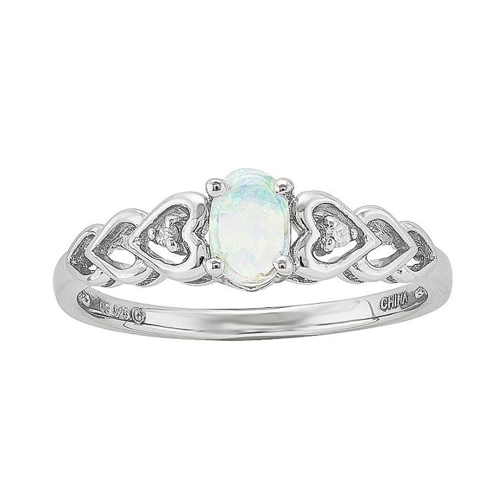 Womens Diamond Accent Lab Created Opal White Sterling Silver Delicate Ring