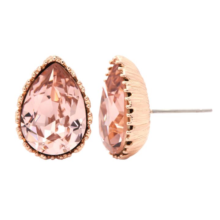 City Rocks Swarvorski Pear Pink Brass Stud Earrings