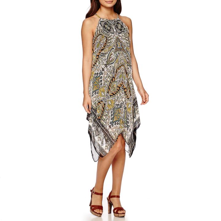 Msk Sleeveless Halter Medallion-print Hanky-hem Shift Dress