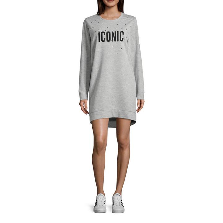 Almost Famous Long Sleeve Sweatshirt Dress-juniors