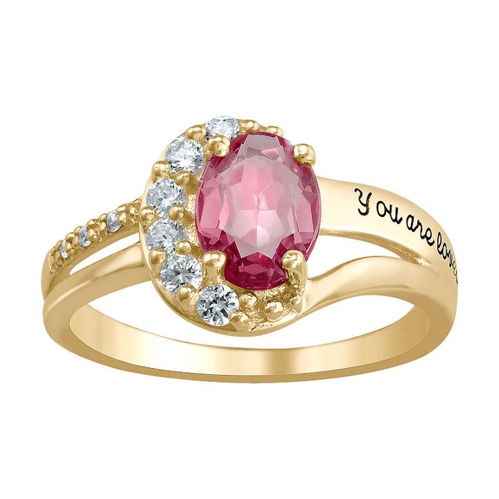 Personalized Womens Simulated Multi Color Multi Stone 10k Gold Over Silver Band