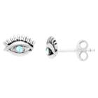 Itsy Bitsy Eye With Lashes Earring Lab Created Clear Pure Silver Over Brass 5.5mm Stud Earrings